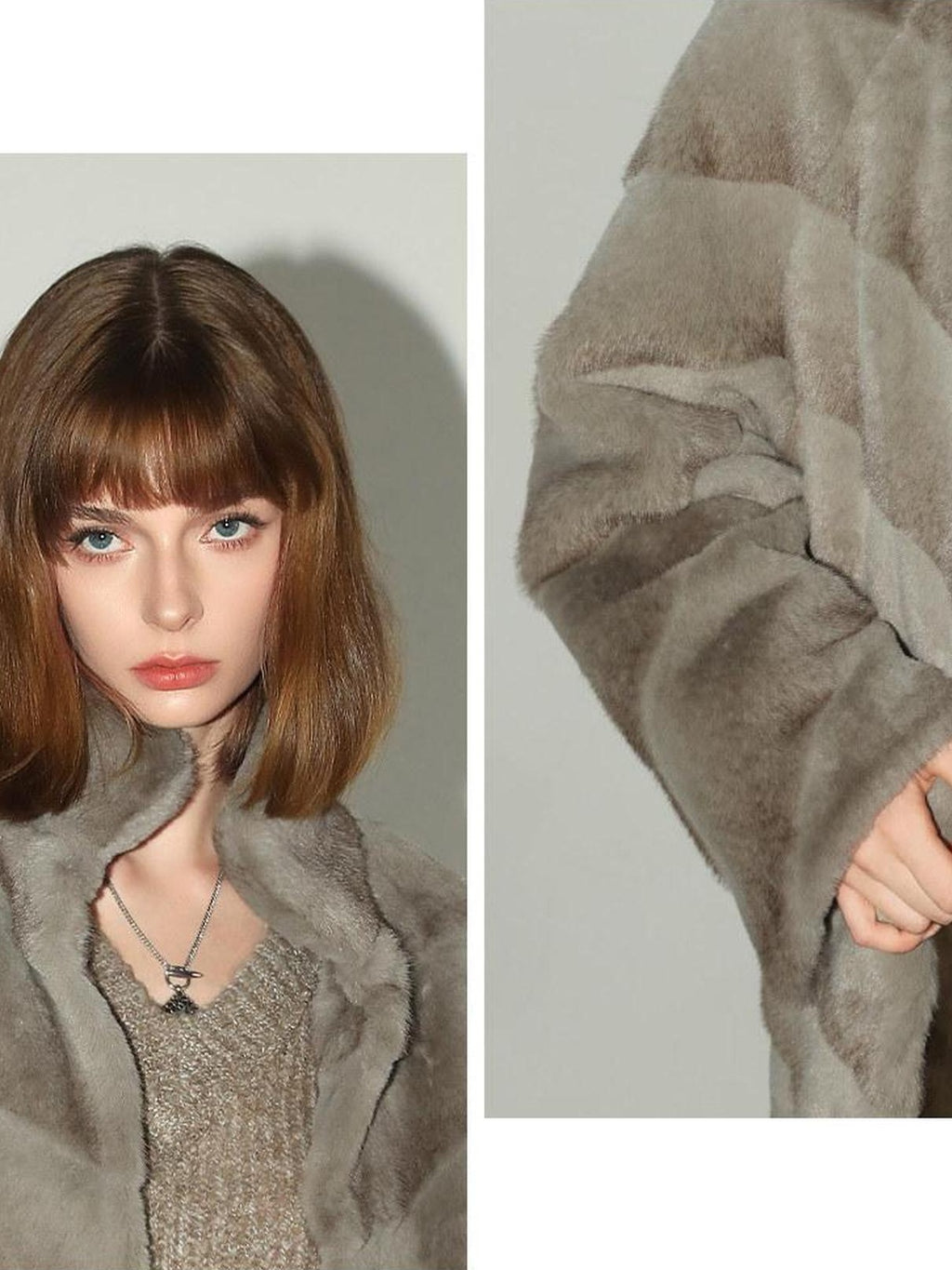 COCOBELLA Silver Blue Faux Fur Mid Length Stand Collar Loose Fit Ladylike Coats