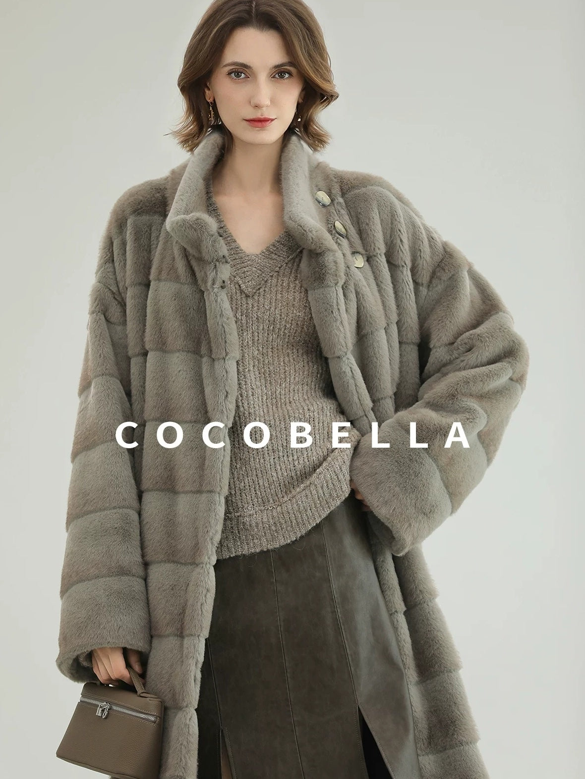 COCOBELLA Silver Blue Premium Faux Fur Straight Longline Long Sleeve Women Workwear Coats