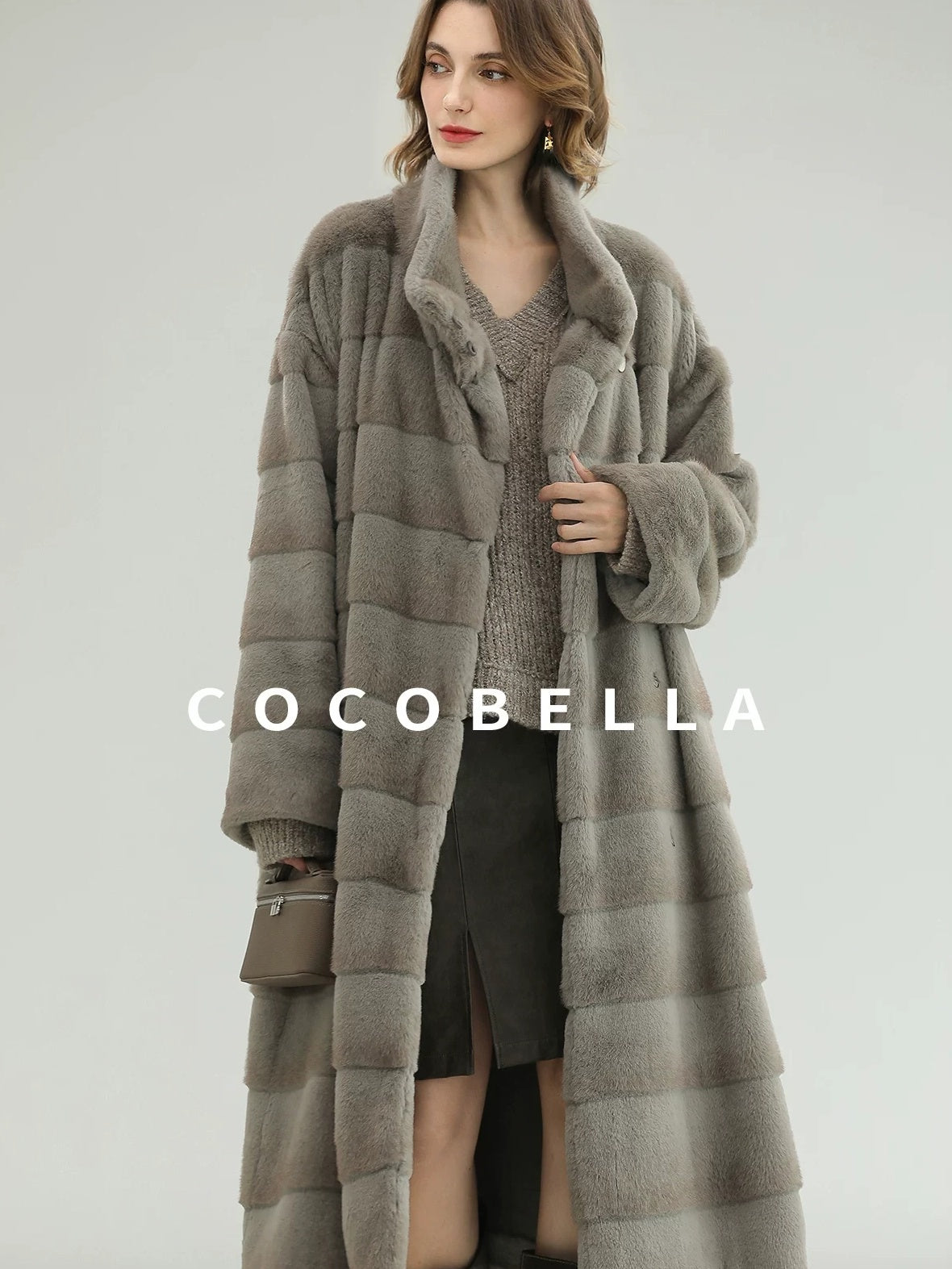 COCOBELLA Silver Blue Premium Faux Fur Straight Longline Long Sleeve Women Workwear Coats