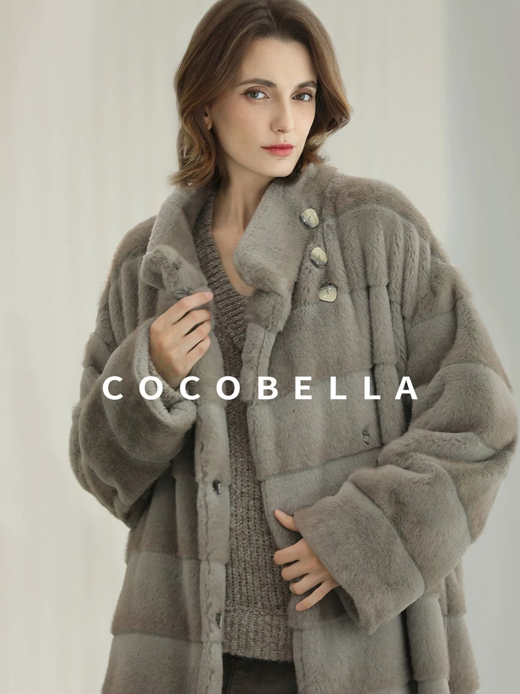 COCOBELLA Silver Blue Premium Faux Fur Straight Longline Long Sleeve Women Workwear Coats