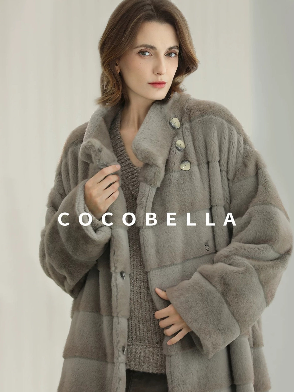 COCOBELLA Silver Blue Premium Faux Fur Straight Longline Long Sleeve Women Workwear Coats