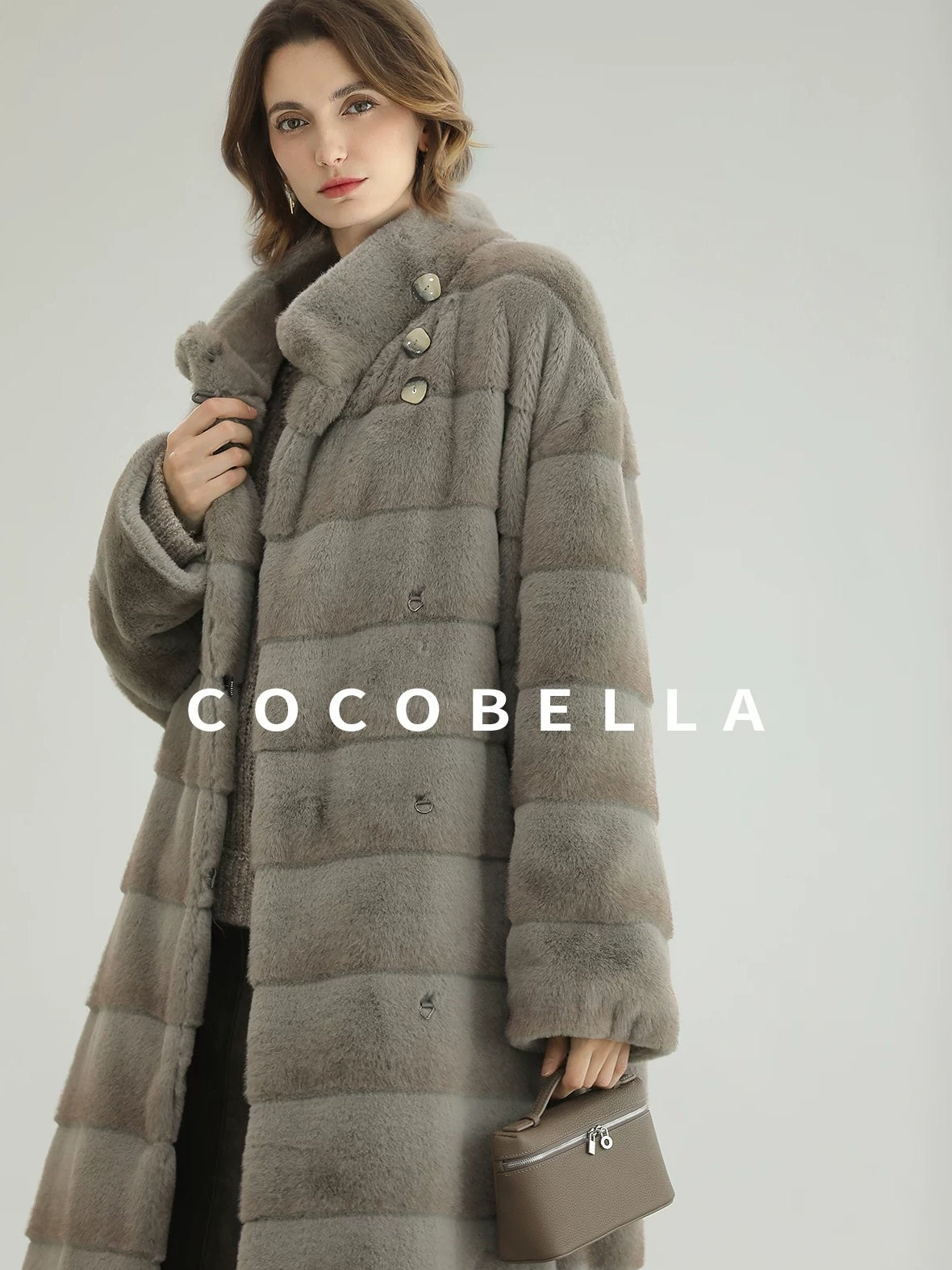 COCOBELLA Silver Blue Premium Faux Fur Straight Longline Long Sleeve Women Workwear Coats