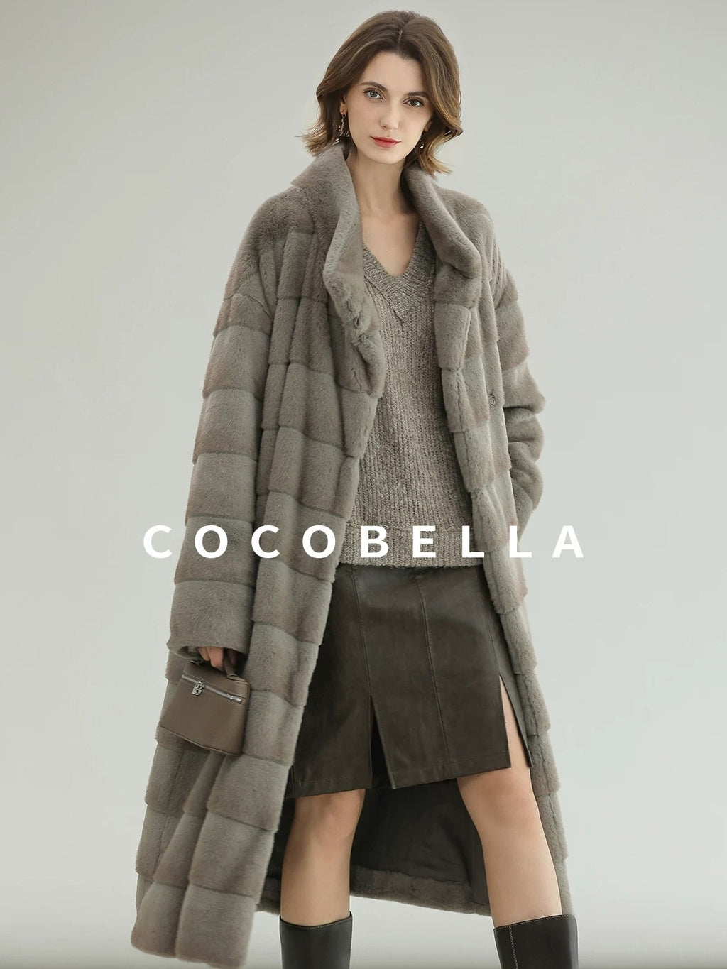 COCOBELLA Silver Blue Premium Faux Fur Straight Longline Long Sleeve Women Workwear Coats