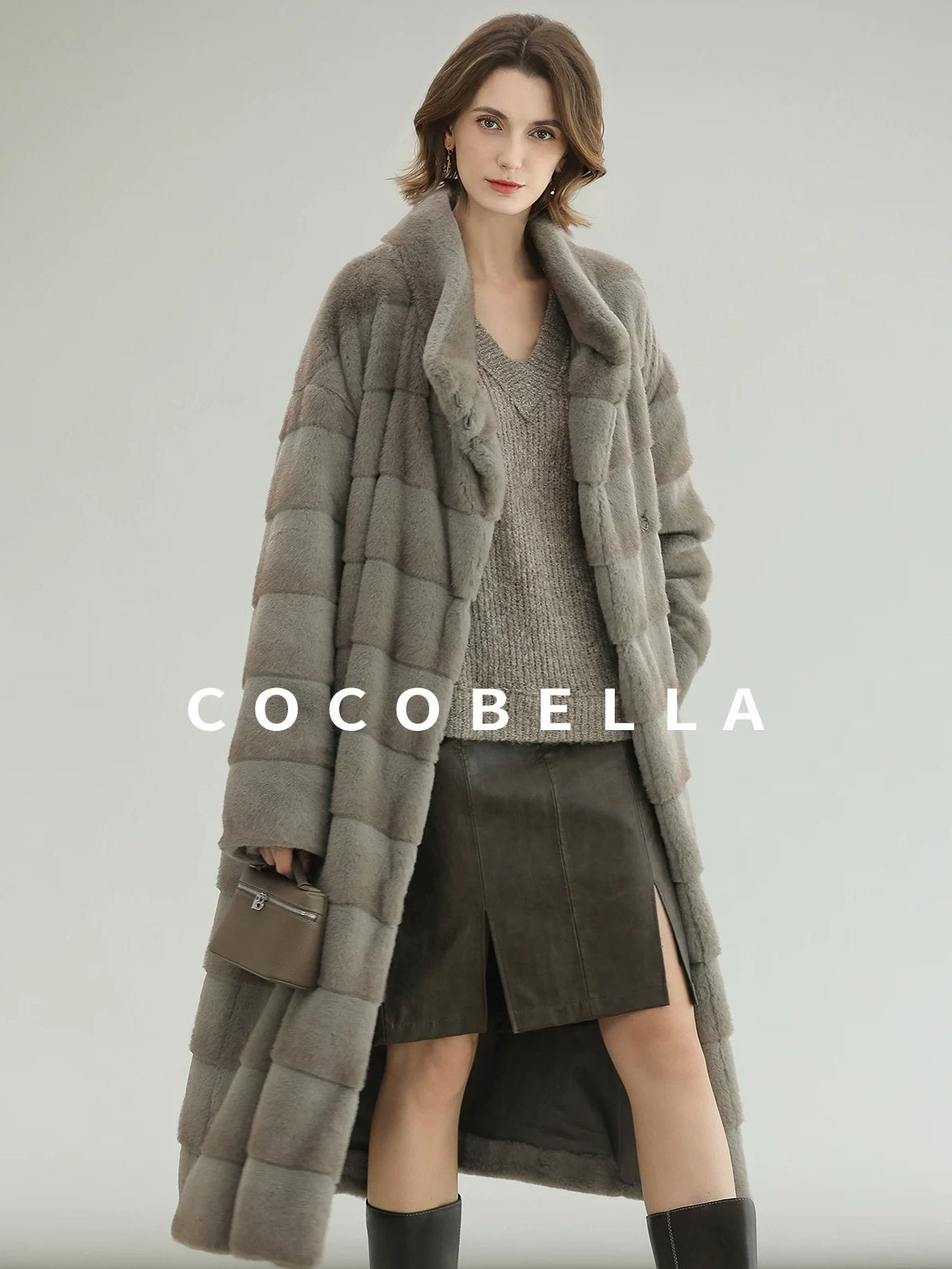 COCOBELLA Silver Blue Premium Faux Fur Straight Longline Long Sleeve Women Workwear Coats