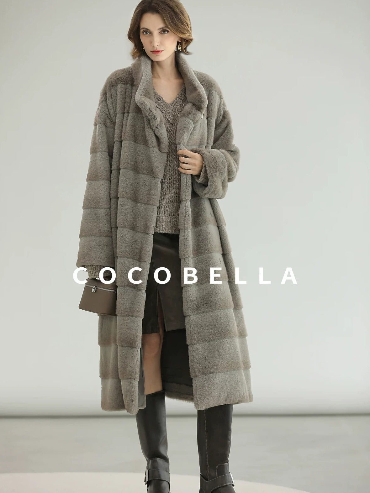 COCOBELLA Silver Blue Premium Faux Fur Straight Longline Long Sleeve Women Workwear Coats