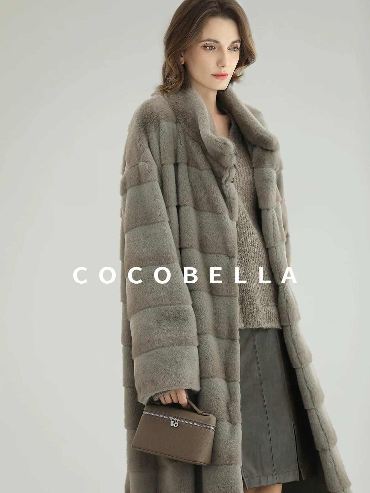 COCOBELLA Silver Blue Premium Faux Fur Straight Longline Long Sleeve Women Workwear Coats