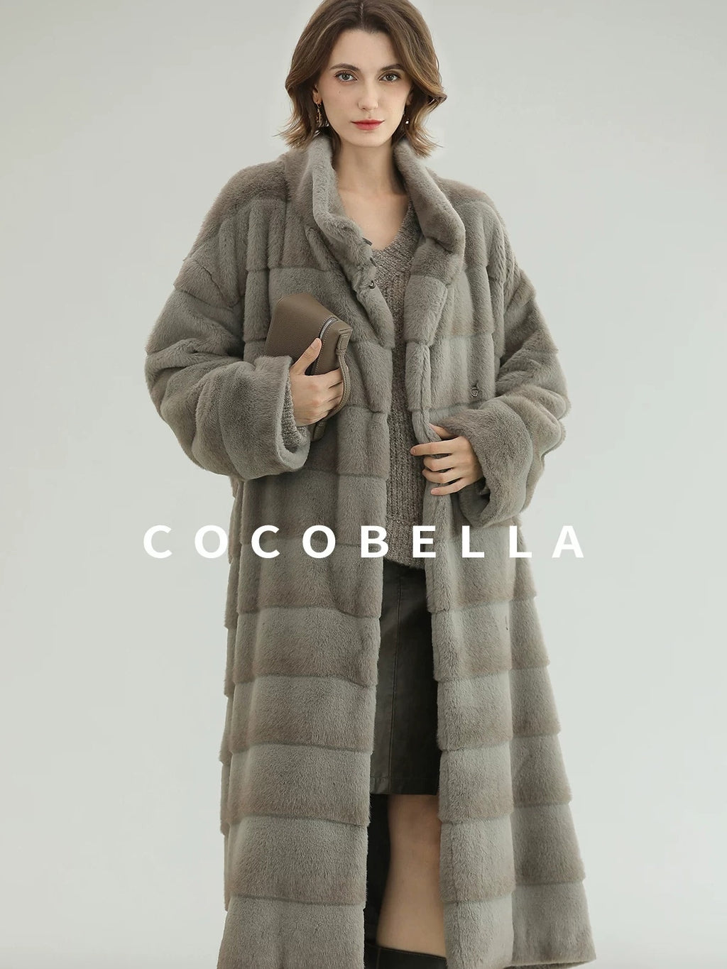 COCOBELLA Silver Blue Premium Faux Fur Straight Longline Long Sleeve Women Workwear Coats