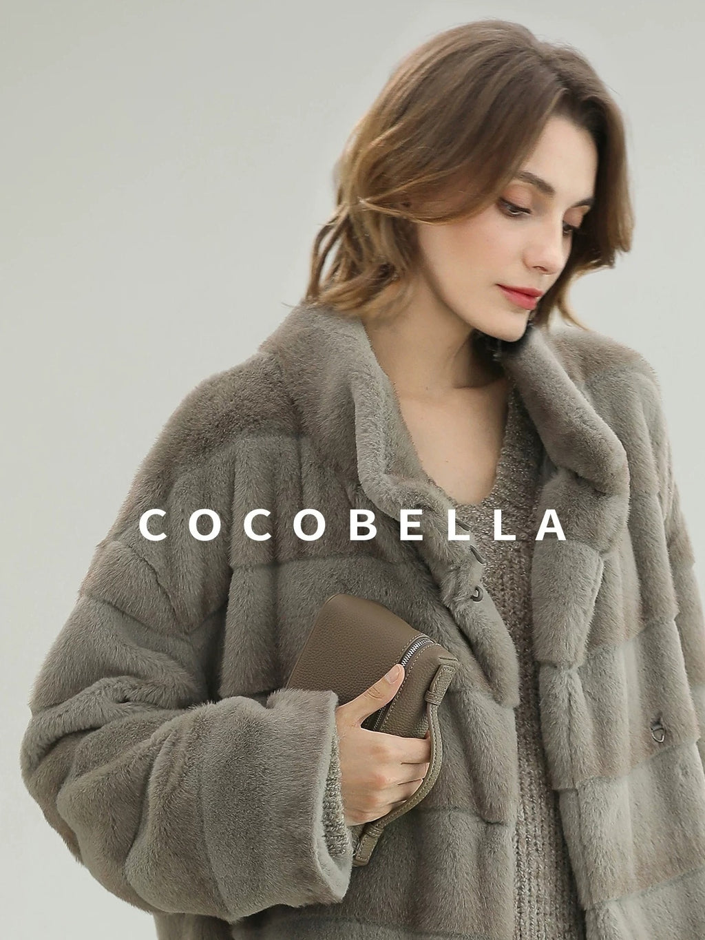 COCOBELLA Silver Blue Premium Faux Fur Straight Longline Long Sleeve Women Workwear Coats