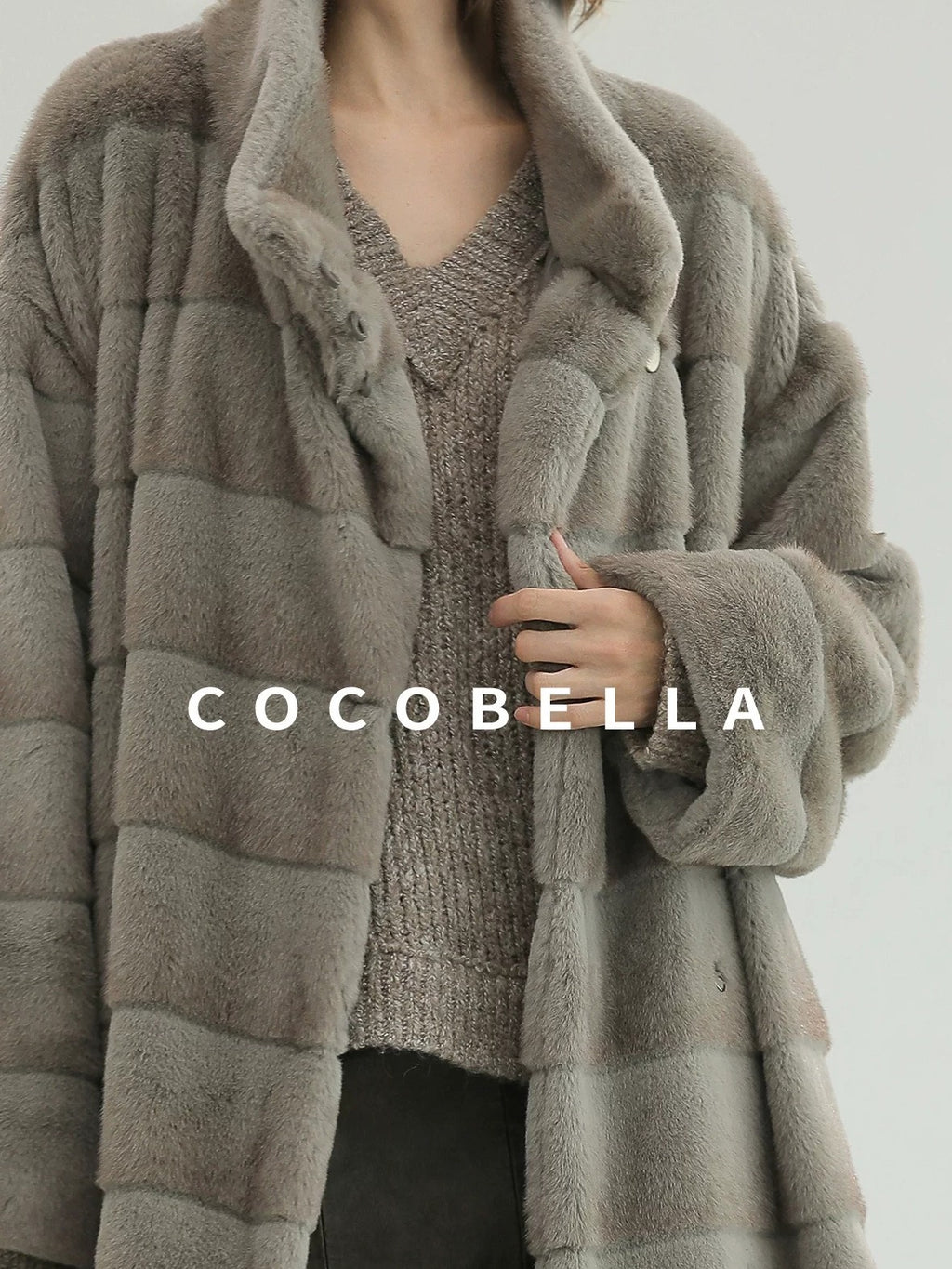 COCOBELLA Silver Blue Premium Faux Fur Straight Longline Long Sleeve Women Workwear Coats