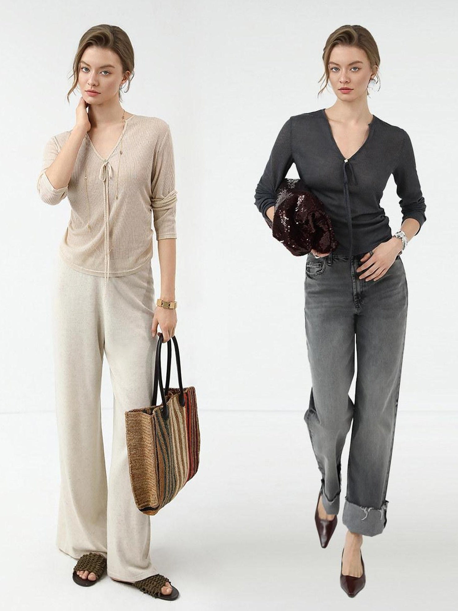 COCOBELLA Skin Friendly Slim V Neck Long Sleeve Office Workwear Plain T-Shirts