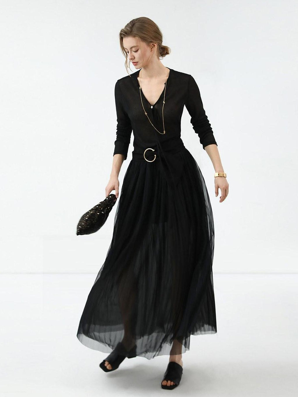 COCOBELLA Skin Friendly Slim V Neck Long Sleeve Office Workwear Plain T-Shirts