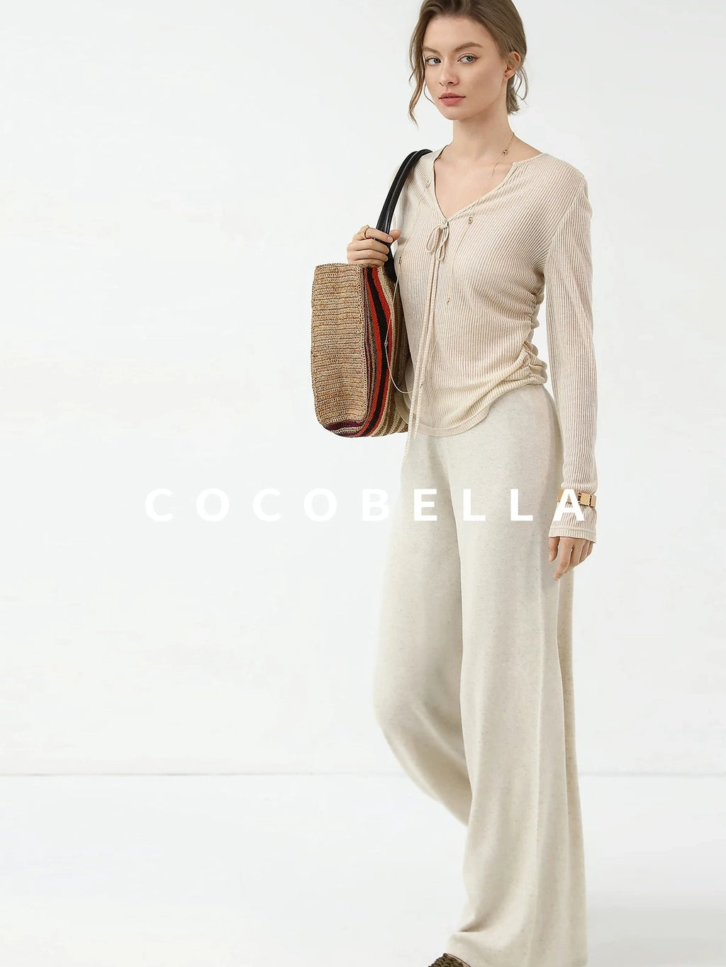 COCOBELLA Skin Friendly Slim V Neck Long Sleeve Office Workwear Plain T-Shirts