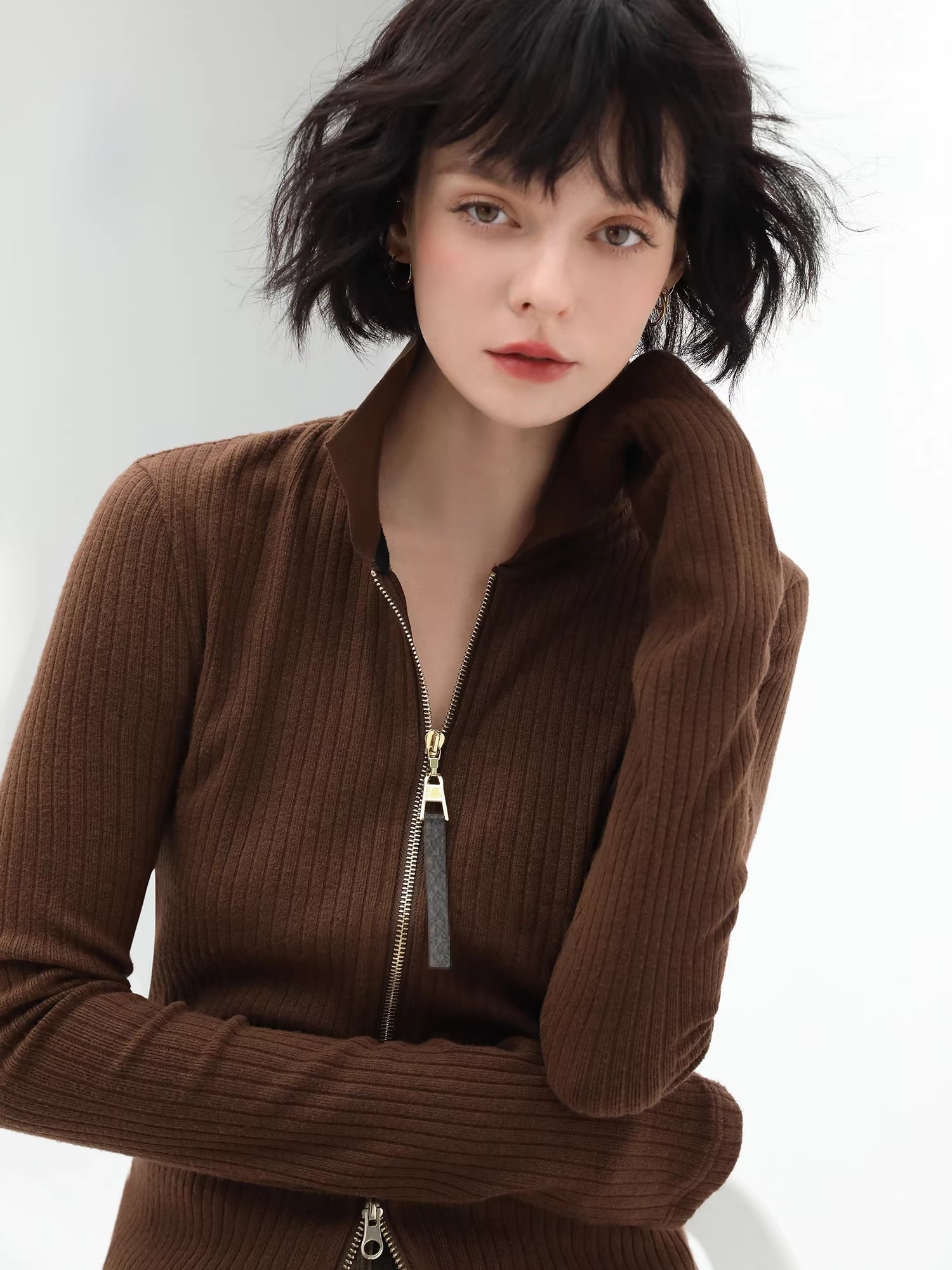 COCOBELLA_Slim_Zip_Up_Collared_Knit_Commuter_Long_Sleeve_Viscose_Brown_Sweater_MISSTT