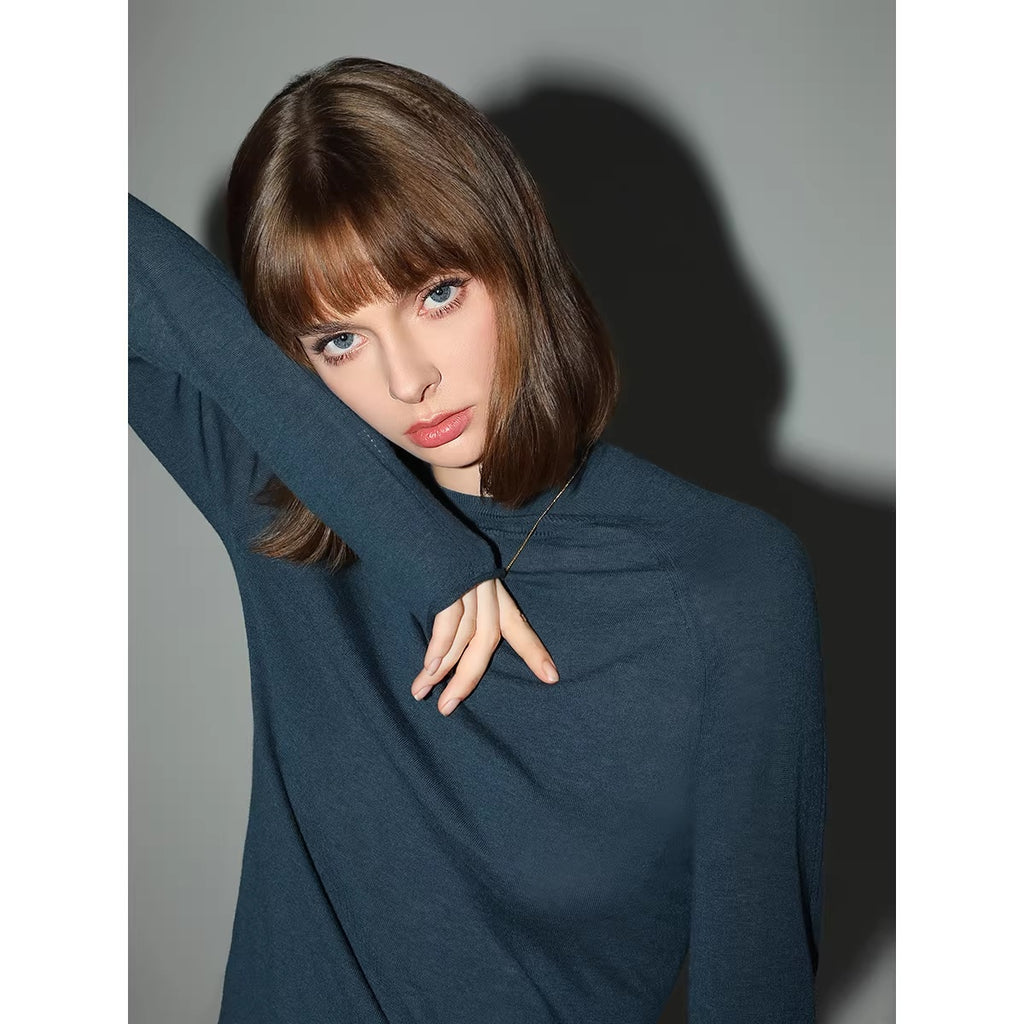 COCOBELLA_Soft_100%_Lambswool_Minimalist_Slim_Fit_Women_Half_High_Crewneck_Knit_Sweater_MISSTT