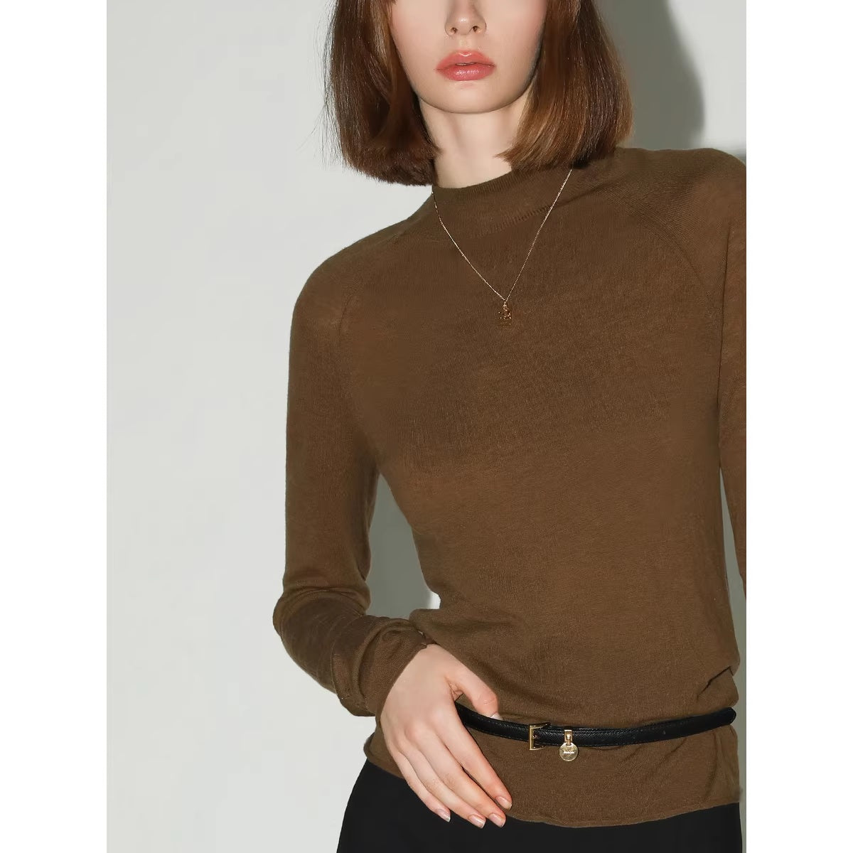 COCOBELLA_Soft_100%_Lambswool_Minimalist_Slim_Fit_Women_Half_High_Crewneck_Knit_Sweater_MISSTT