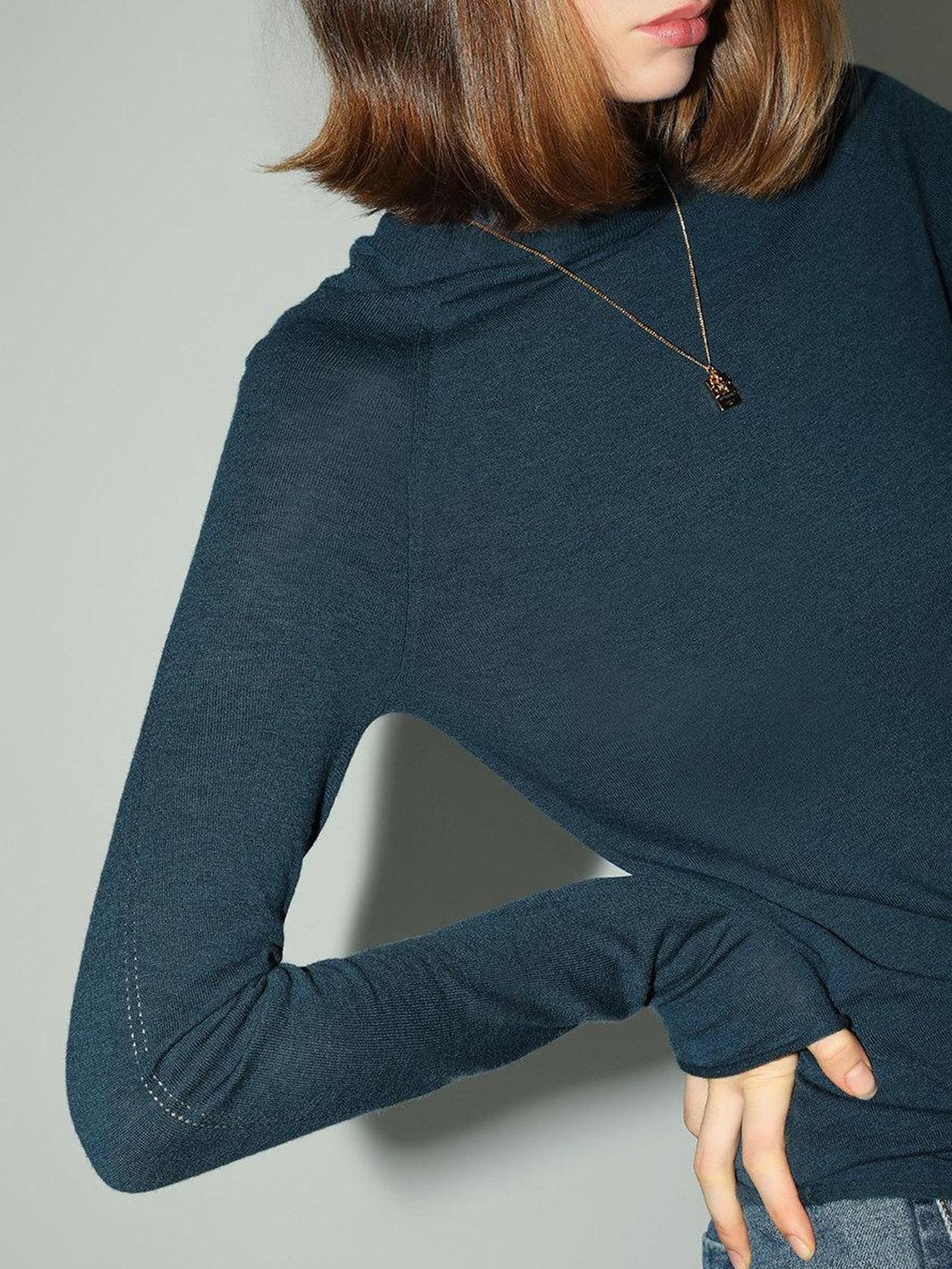 COCOBELLA Soft 100% Lambswool Minimalist Slim Fit Women Half High Crewneck Knit Sweater