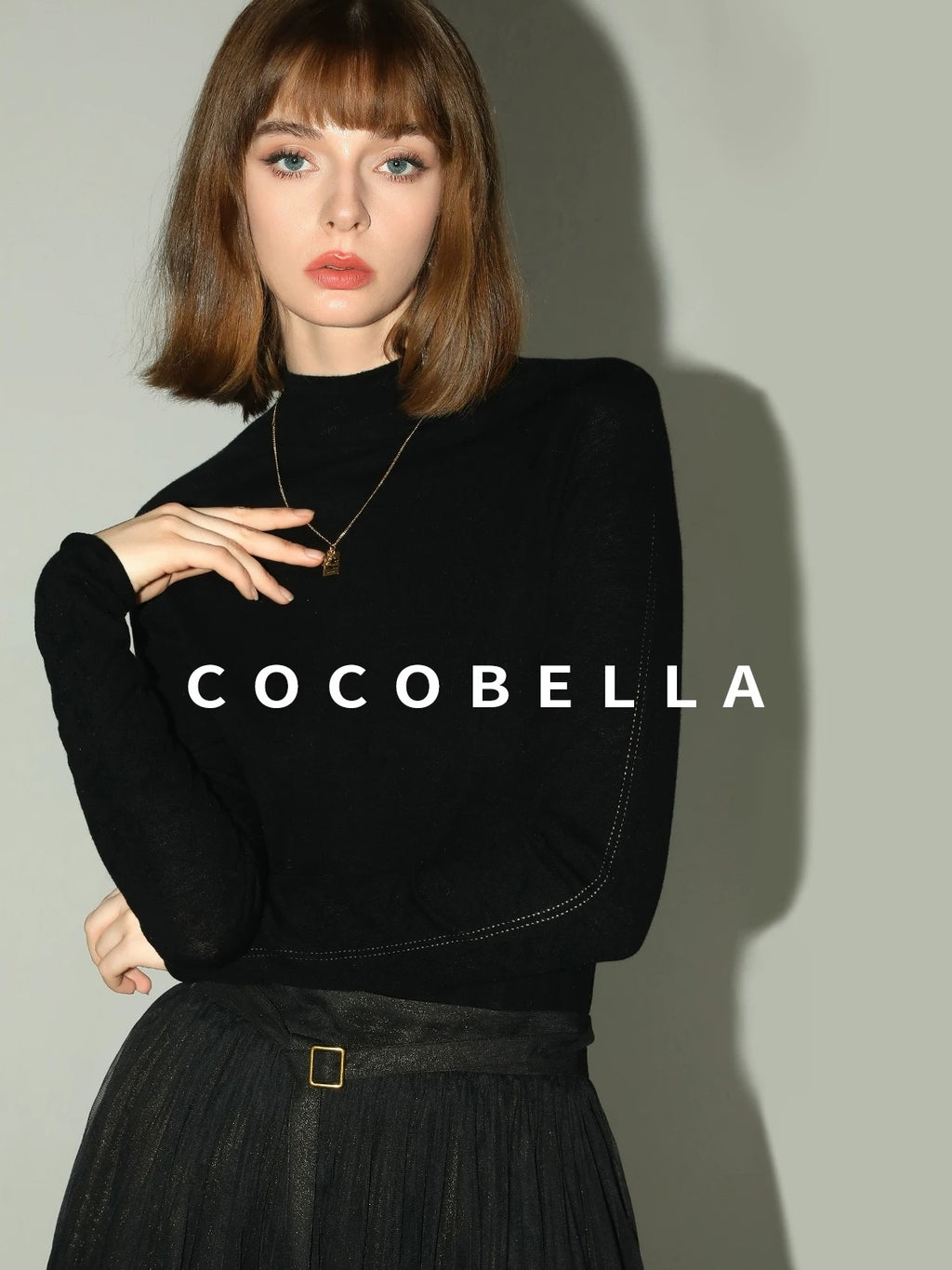 COCOBELLA Soft 100% Lambswool Minimalist Slim Fit Women Half High Crewneck Knit Sweater