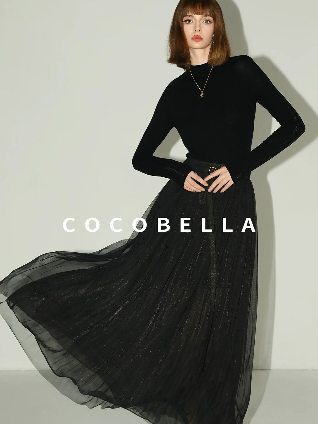 COCOBELLA Soft 100% Lambswool Minimalist Slim Fit Women Half High Crewneck Knit Sweater