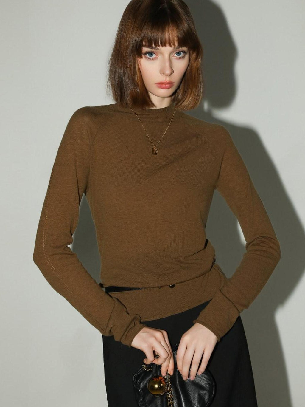 COCOBELLA Soft 100% Lambswool Minimalist Slim Fit Women Half High Crewneck Knit Sweater