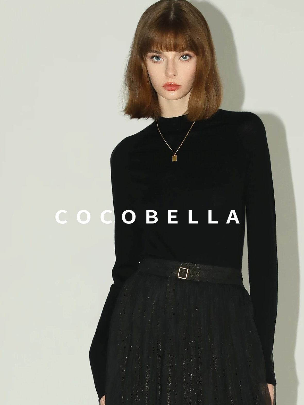 COCOBELLA Soft 100% Lambswool Minimalist Slim Fit Women Half High Crewneck Knit Sweater