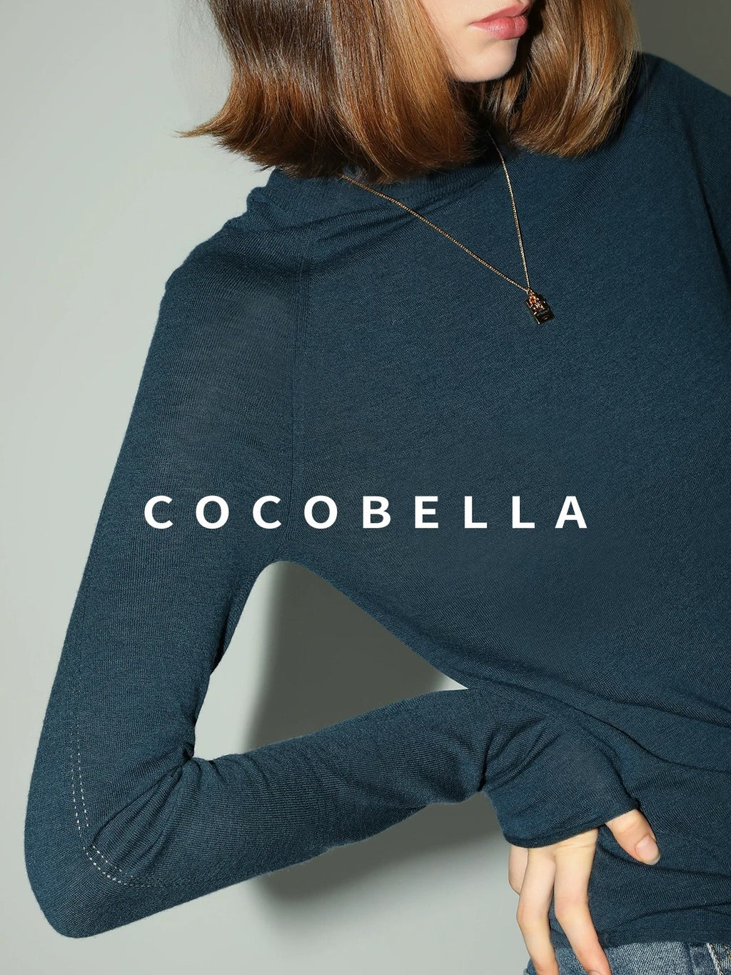 COCOBELLA Soft 100% Lambswool Minimalist Slim Fit Women Half High Crewneck Knit Sweater