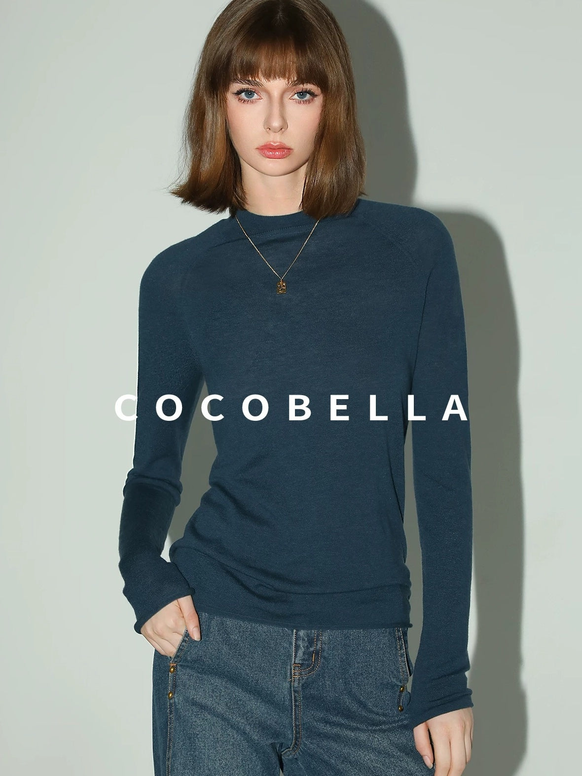 COCOBELLA Soft 100% Lambswool Minimalist Slim Fit Women Half High Crewneck Knit Sweater