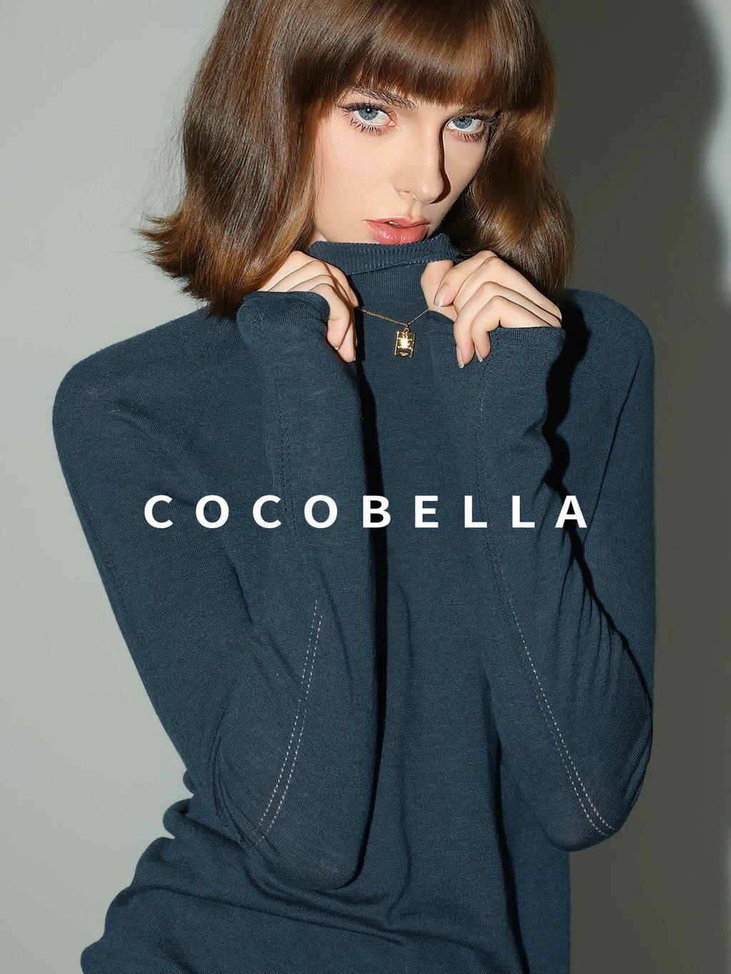 COCOBELLA Soft 100% Lambswool Minimalist Slim Fit Women Half High Crewneck Knit Sweater