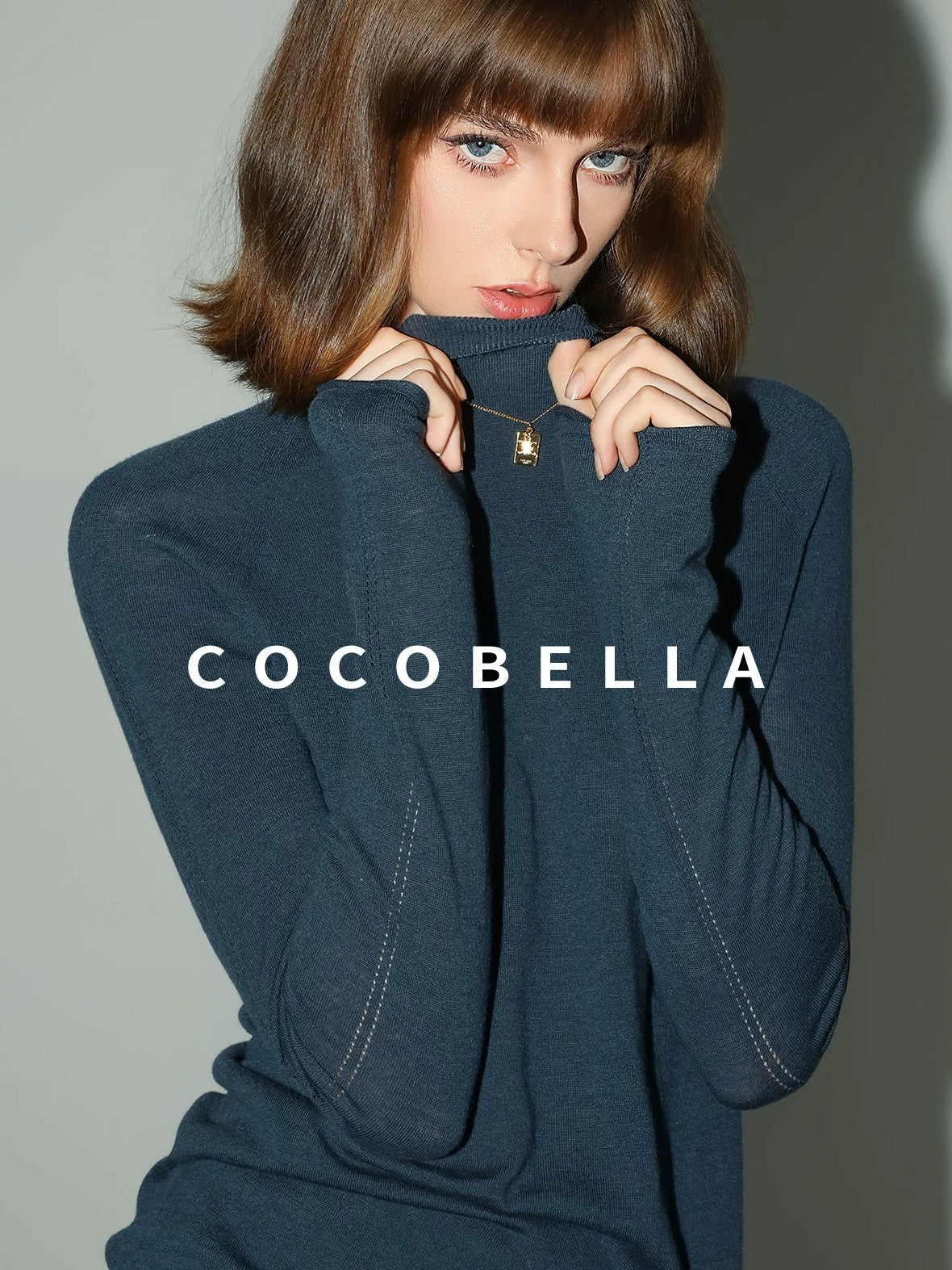 COCOBELLA Soft 100% Lambswool Minimalist Slim Fit Women Half High Crewneck Knit Sweater