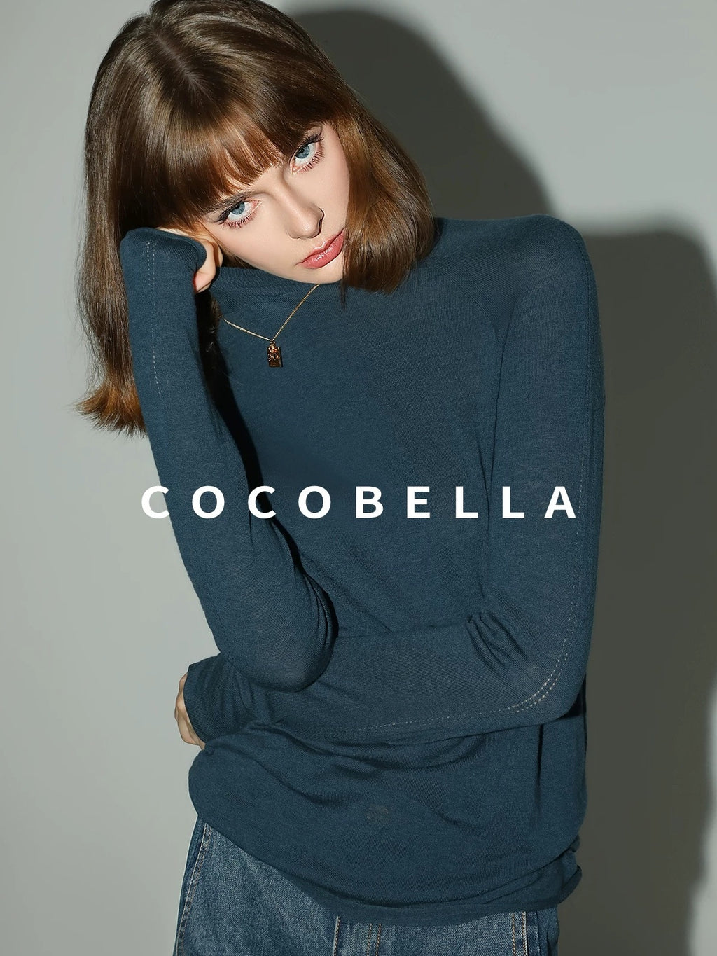 COCOBELLA Soft 100% Lambswool Minimalist Slim Fit Women Half High Crewneck Knit Sweater