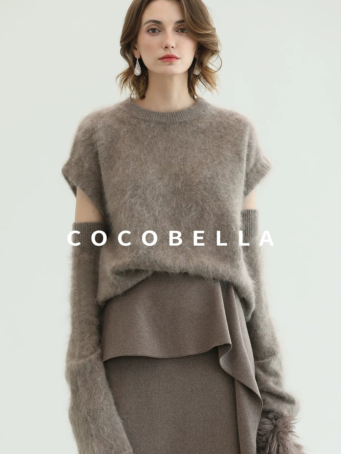 COCOBELLA Soft 100 Percent Wool Commuter Straight Fit Short Sleeve Crew Neck Mink Sweater