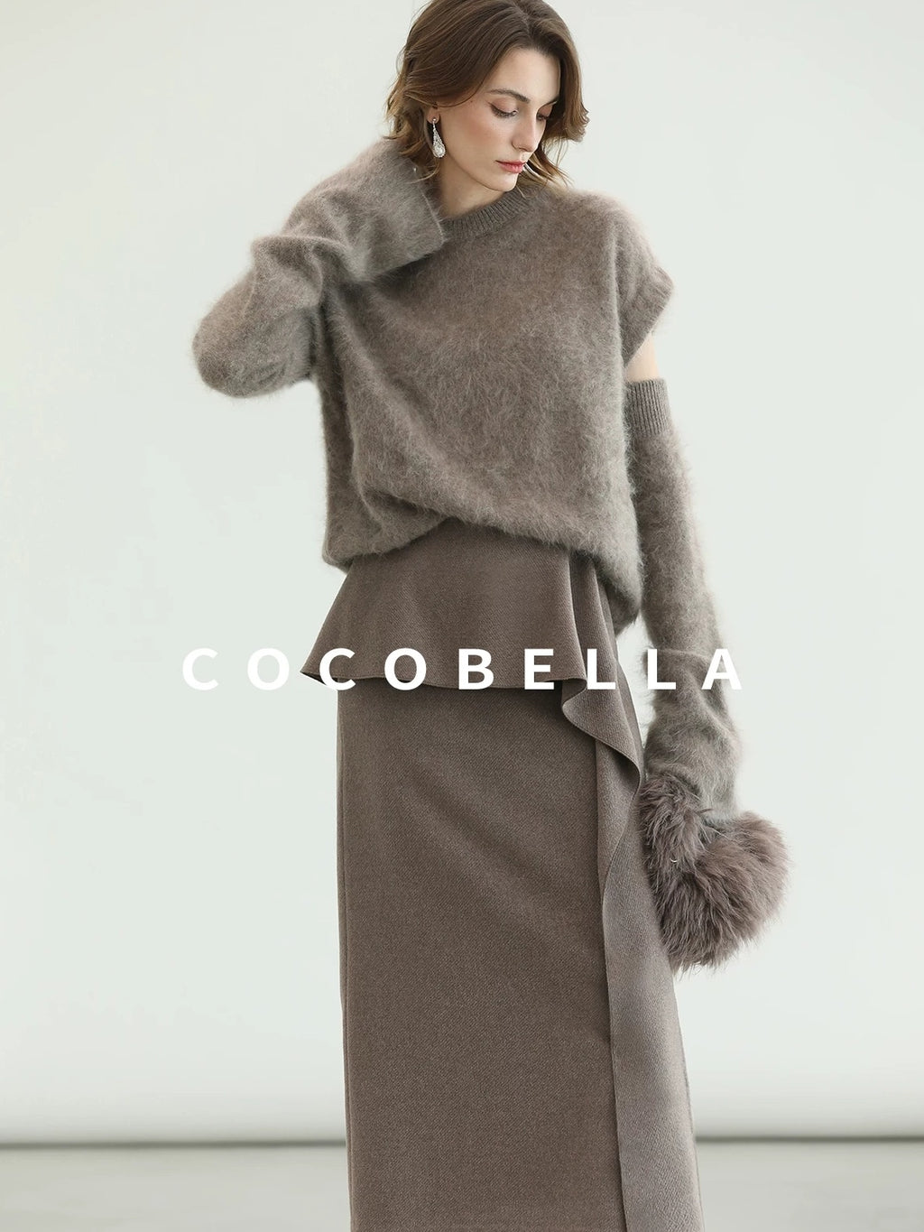 COCOBELLA Soft 100 Percent Wool Commuter Straight Fit Short Sleeve Crew Neck Mink Sweater