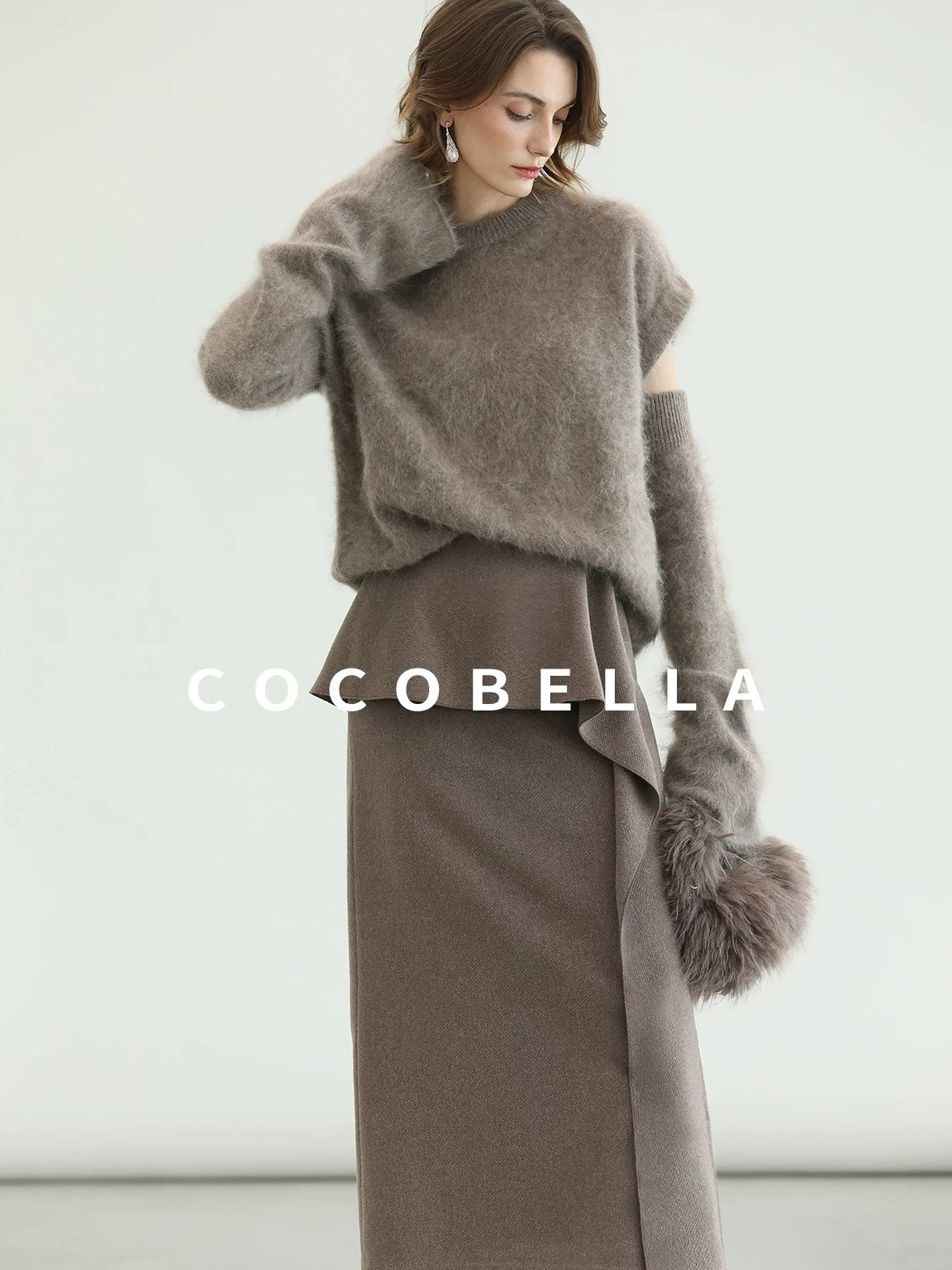 COCOBELLA Soft 100 Percent Wool Commuter Straight Fit Short Sleeve Crew Neck Mink Sweater