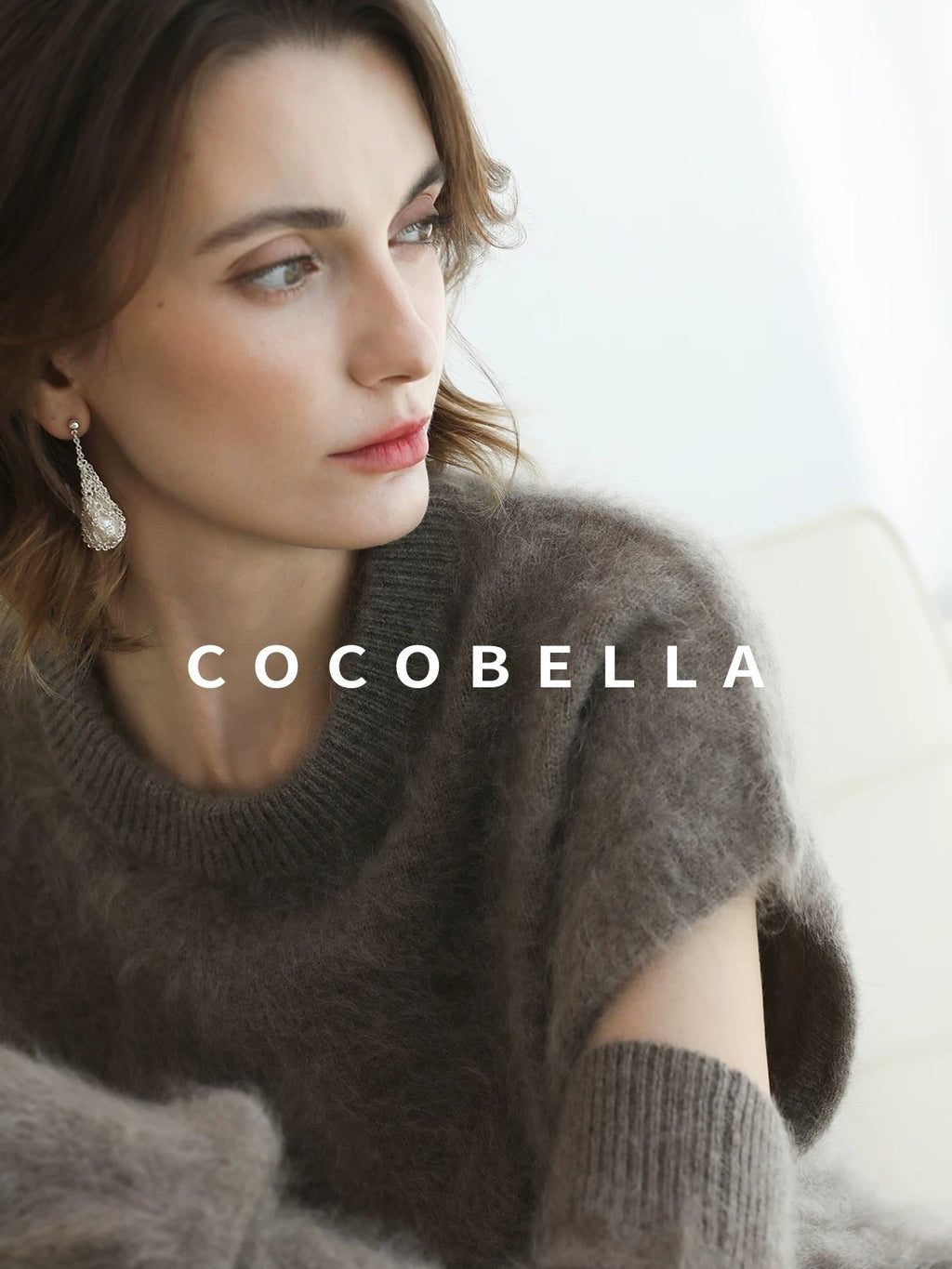 COCOBELLA Soft 100 Percent Wool Commuter Straight Fit Short Sleeve Crew Neck Mink Sweater