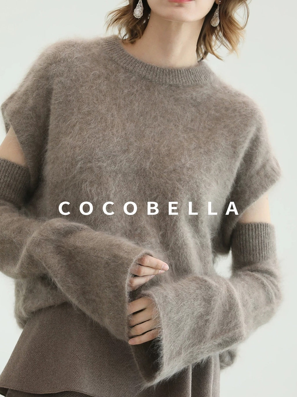COCOBELLA Soft 100 Percent Wool Commuter Straight Fit Short Sleeve Crew Neck Mink Sweater