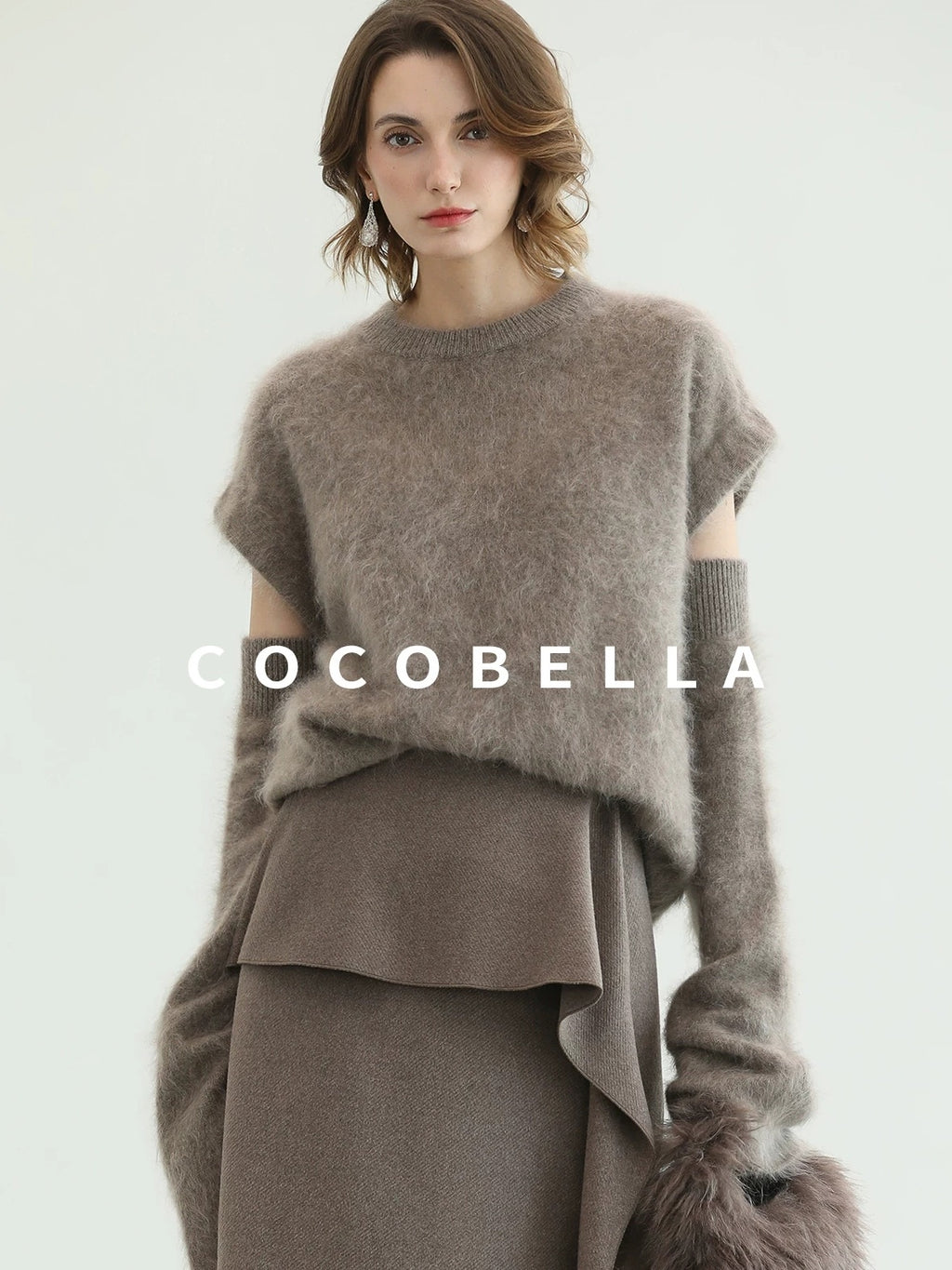 COCOBELLA Soft 100 Percent Wool Commuter Straight Fit Short Sleeve Crew Neck Mink Sweater