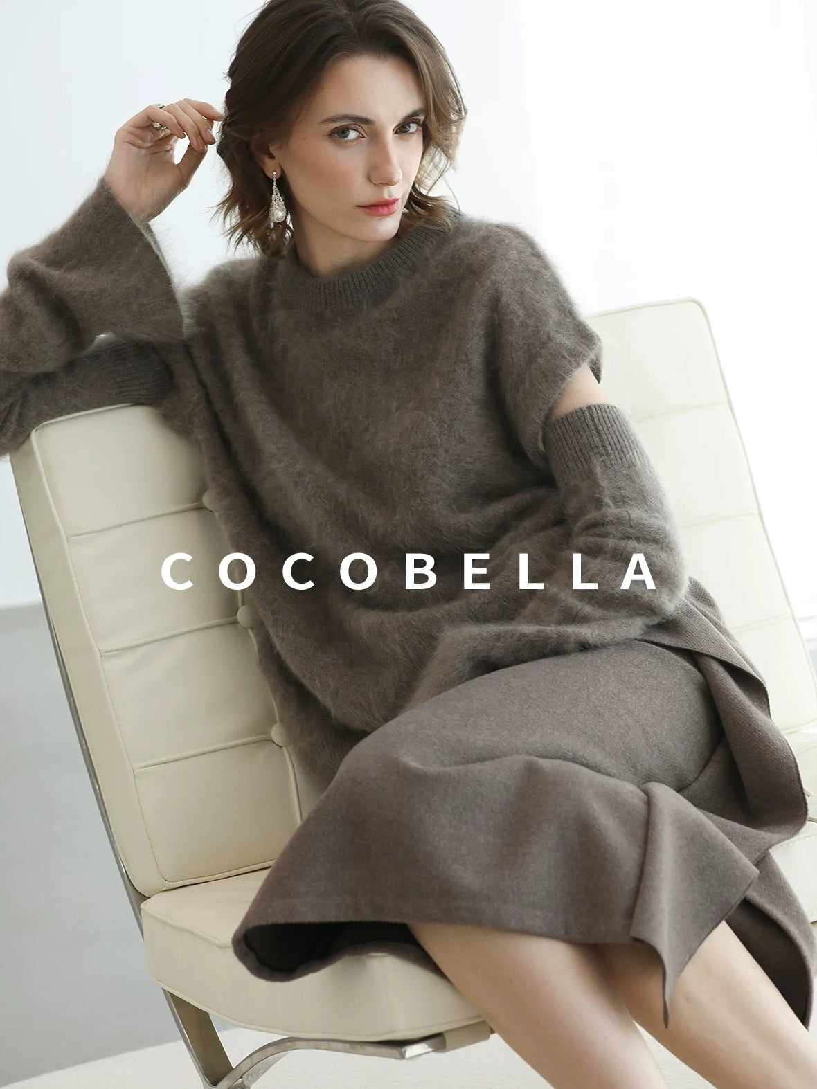 COCOBELLA Soft 100 Percent Wool Commuter Straight Fit Short Sleeve Crew Neck Mink Sweater