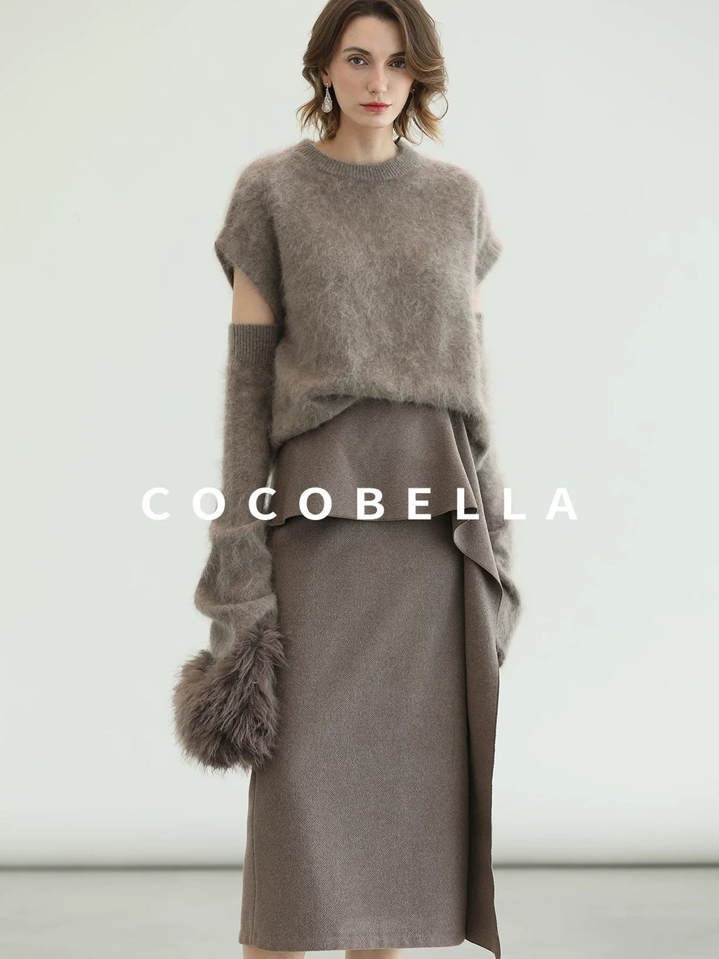 COCOBELLA Soft 100 Percent Wool Commuter Straight Fit Short Sleeve Crew Neck Mink Sweater