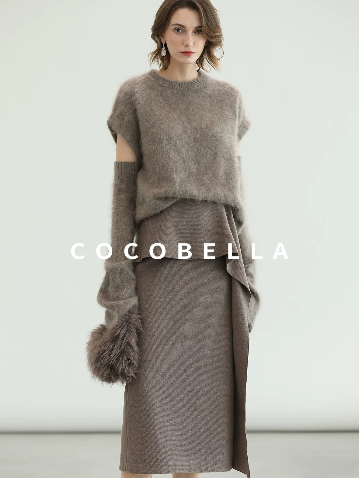 COCOBELLA Soft 100 Percent Wool Commuter Straight Fit Short Sleeve Crew Neck Mink Sweater