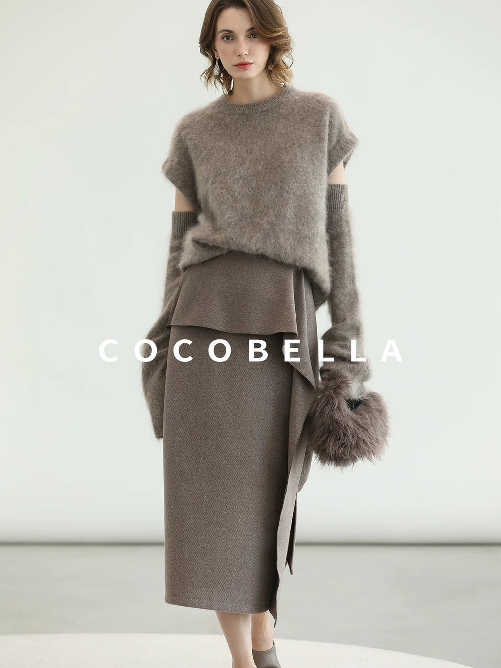 COCOBELLA Soft 100 Percent Wool Commuter Straight Fit Short Sleeve Crew Neck Mink Sweater