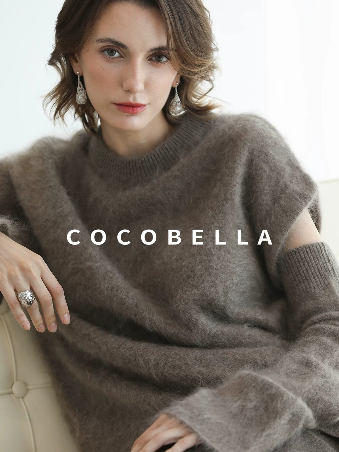 COCOBELLA Soft 100 Percent Wool Commuter Straight Fit Short Sleeve Crew Neck Mink Sweater