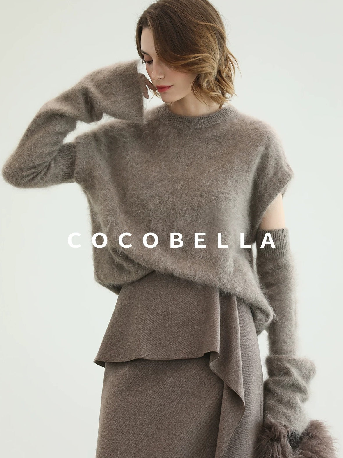 COCOBELLA Soft 100 Percent Wool Commuter Straight Fit Short Sleeve Crew Neck Mink Sweater