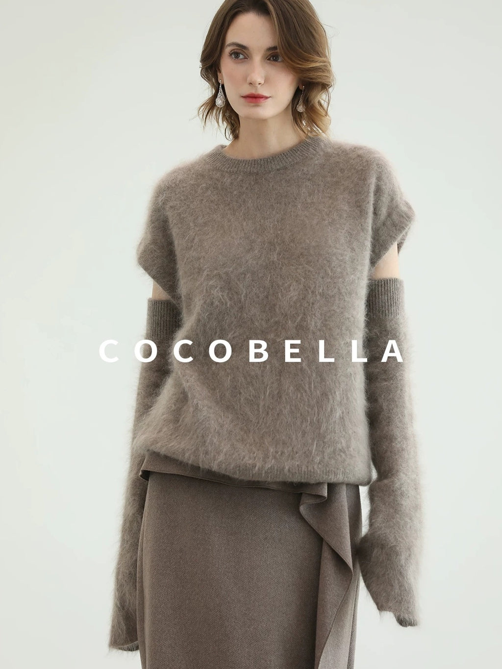 COCOBELLA Soft 100 Percent Wool Commuter Straight Fit Short Sleeve Crew Neck Mink Sweater