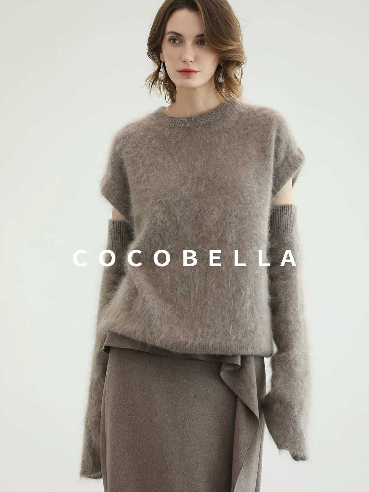 COCOBELLA Soft 100 Percent Wool Commuter Straight Fit Short Sleeve Crew Neck Mink Sweater
