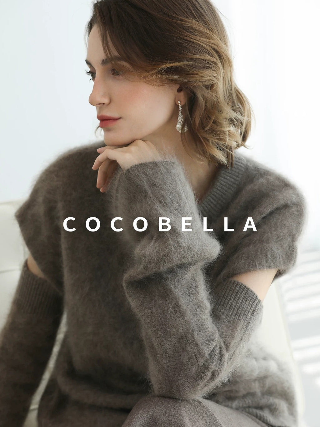 COCOBELLA Soft 100 Percent Wool Commuter Straight Fit Short Sleeve Crew Neck Mink Sweater