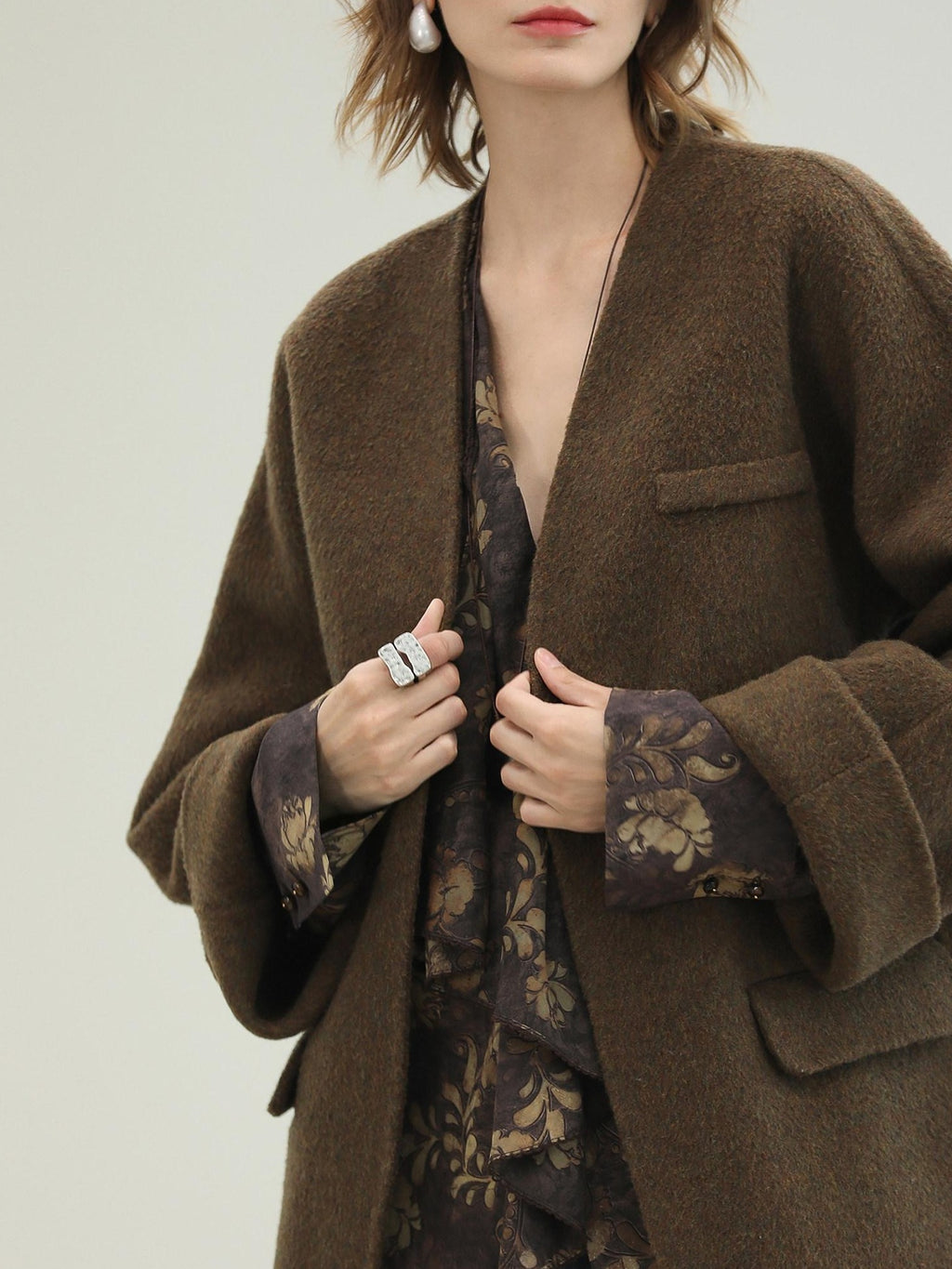 COCOBELLA Soft 70 Percent Wool Warm Retro Commuter Straight Fit Pockets Olive Jackets