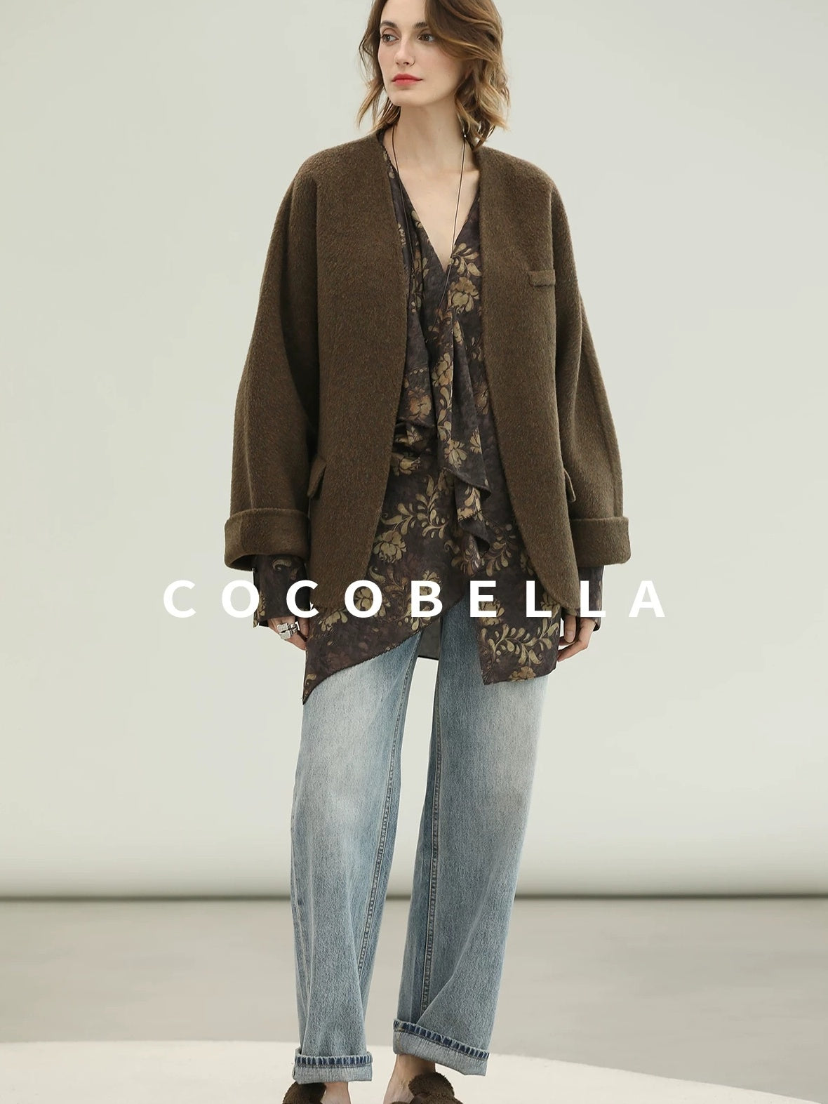 COCOBELLA Soft 70 Percent Wool Warm Retro Commuter Straight Fit Pockets Olive Jackets