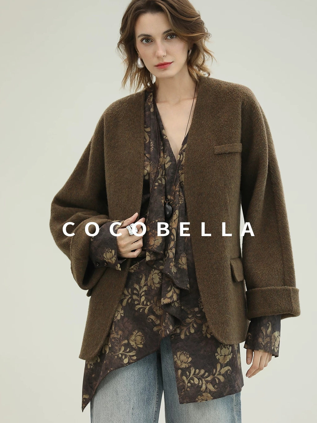 COCOBELLA Soft 70 Percent Wool Warm Retro Commuter Straight Fit Pockets Olive Jackets