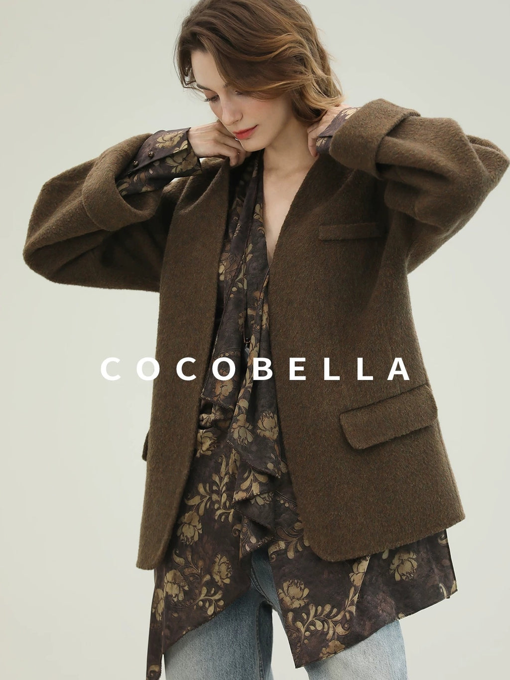 COCOBELLA Soft 70 Percent Wool Warm Retro Commuter Straight Fit Pockets Olive Jackets