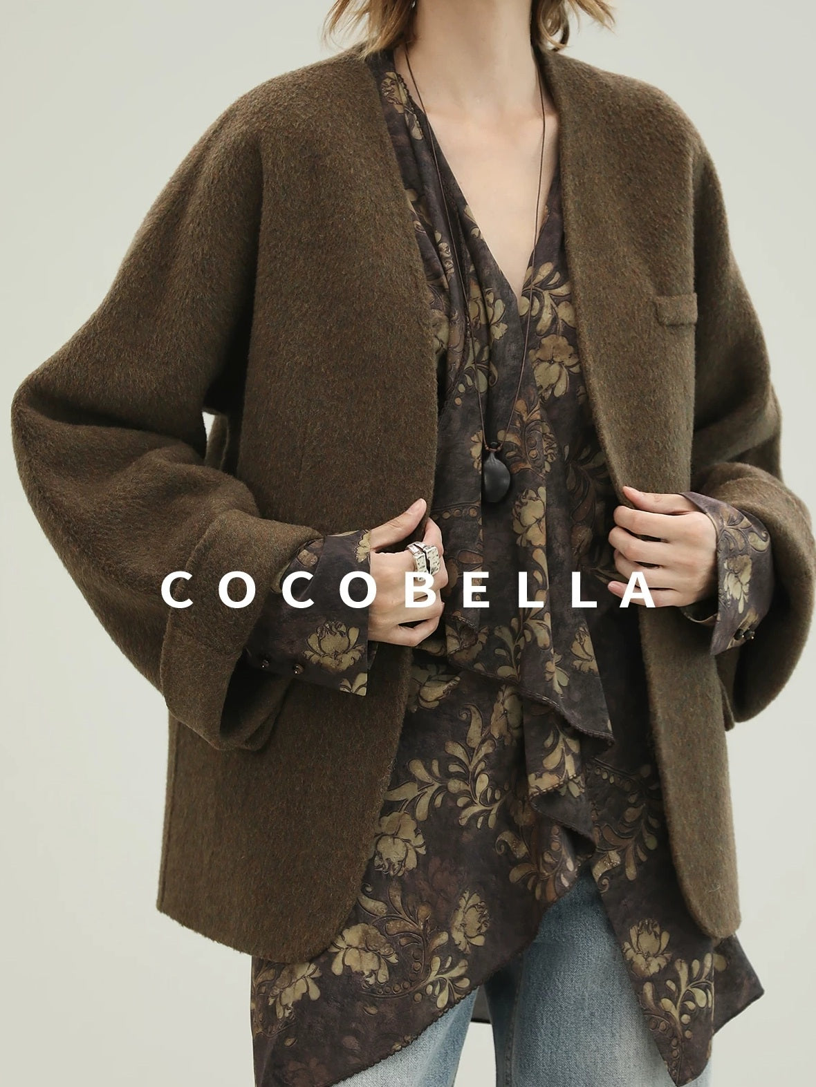 COCOBELLA Soft 70 Percent Wool Warm Retro Commuter Straight Fit Pockets Olive Jackets