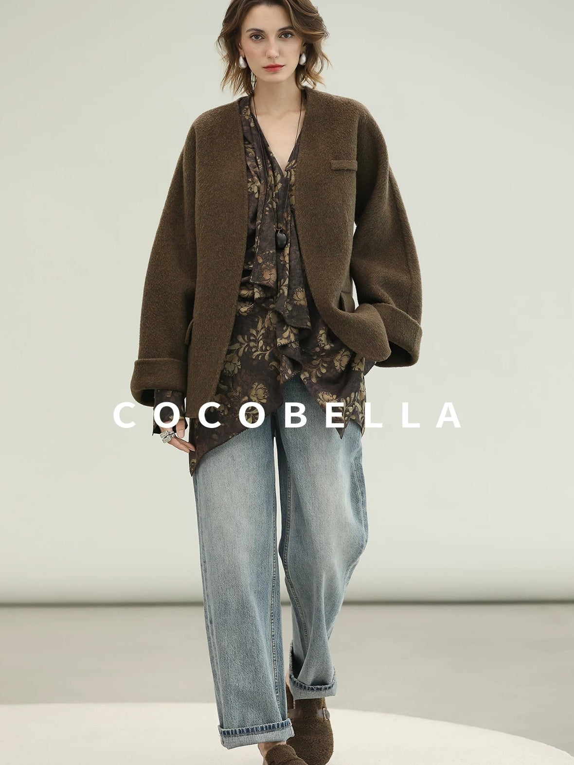 COCOBELLA Soft 70 Percent Wool Warm Retro Commuter Straight Fit Pockets Olive Jackets